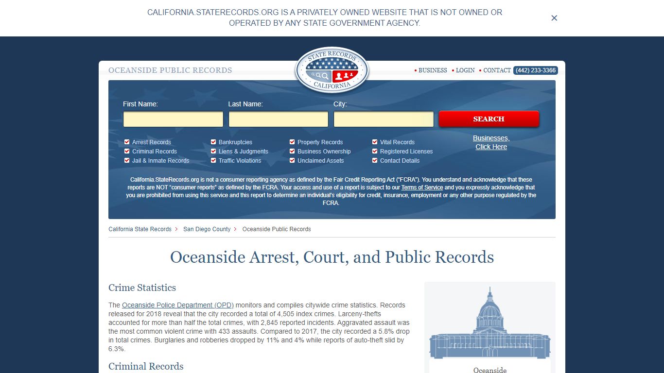 Oceanside Arrest and Public Records | California.StateRecords.org