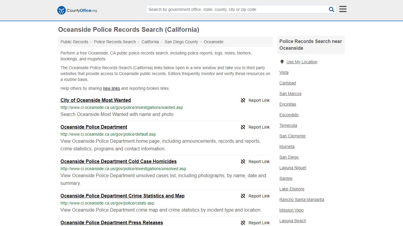 Oceanside Police Records Search (California) - County Office